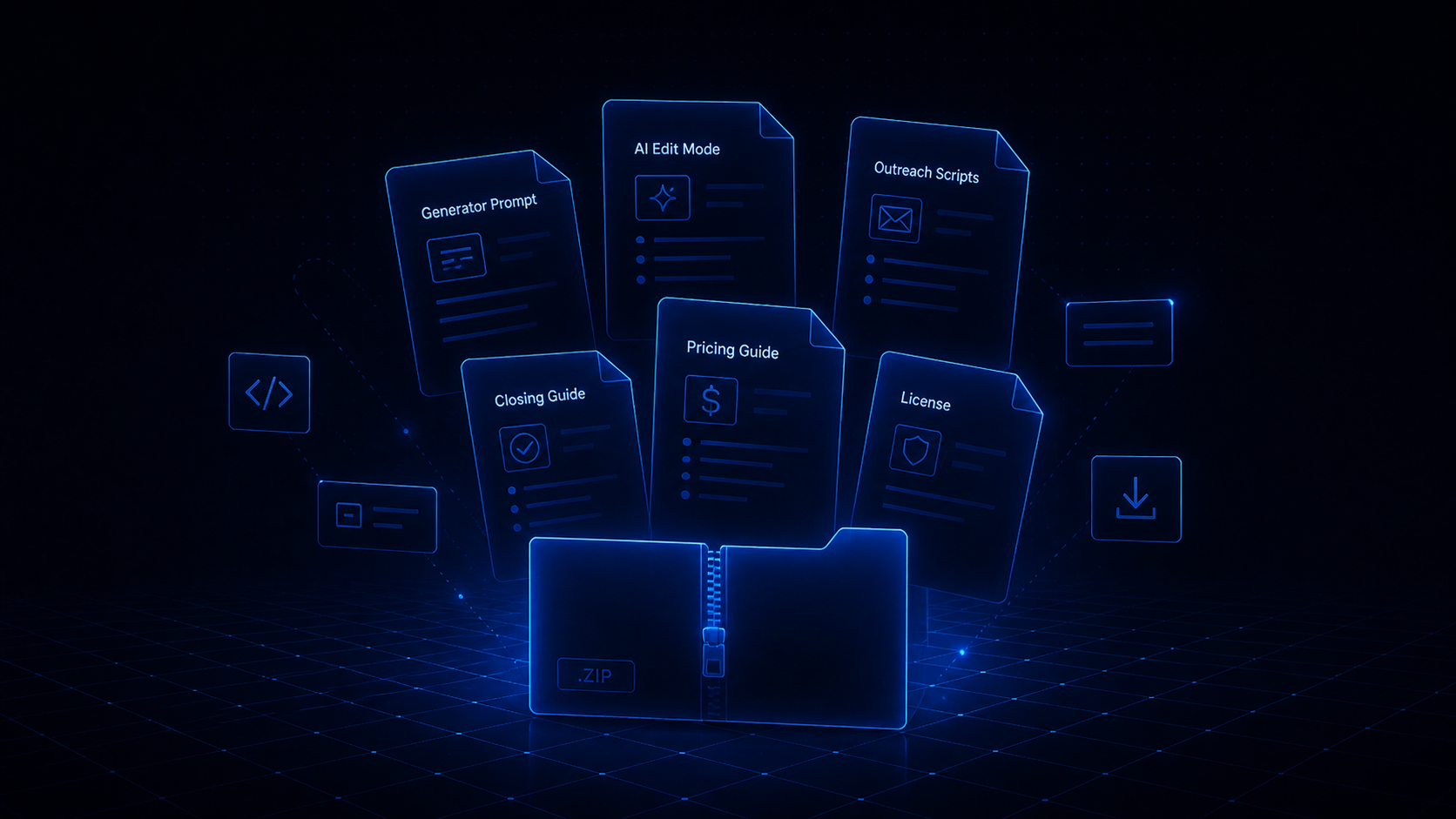 Visual breakdown of the AI Website Flip Kit contents